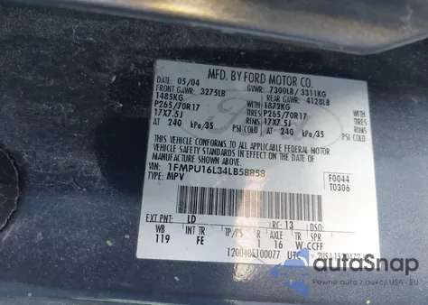 2004 Ford Expedition Nbx/Xlt z USA, uszkodzony, nr VIN 1FMPU16L34LB58858